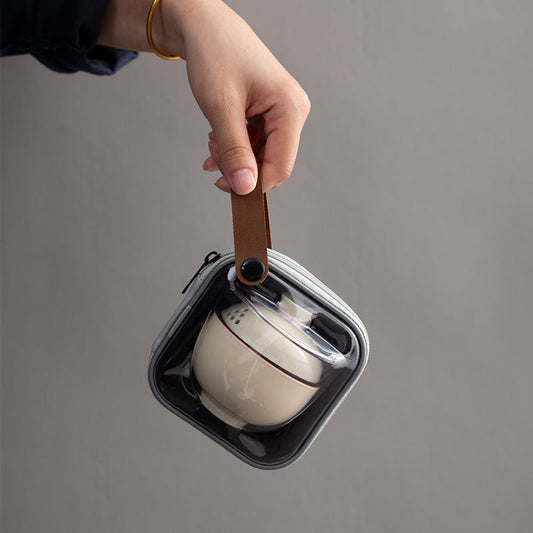Mivoraa Ceramic Travel Drinkware Set: Portable Quick-Use Pot with Two Cups (Glass Ware for Tea & Coffee)