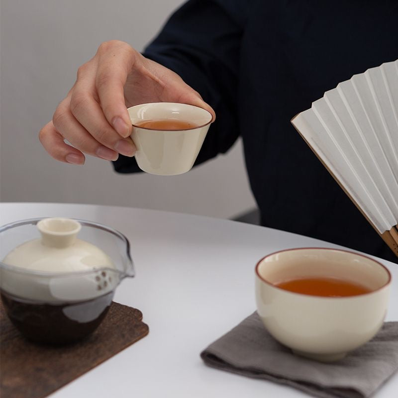 Mivoraa Ceramic Travel Drinkware Set: Portable Quick-Use Pot with Two Cups (Glass Ware for Tea & Coffee)