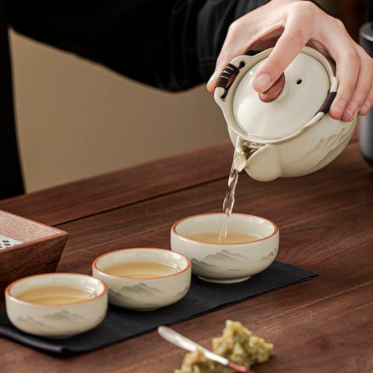Mivoraa Ru Kiln Travel Teapot (1+3 Cups): Dual-purpose Tea/Coffee, Minimalist Home Use