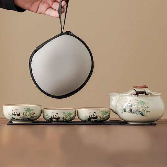 Mivoraa Ru Kiln Travel Teapot (1+3 Cups): Dual-purpose Tea/Coffee, Minimalist Home Use