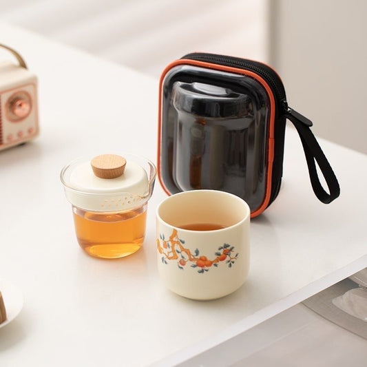 Mivoraa Persimmon - Themed Sheep - Fat Jade White Porcelain Coffee Cup, Portable Set for Office, Outdoor Use & Solo Drinking on Trips