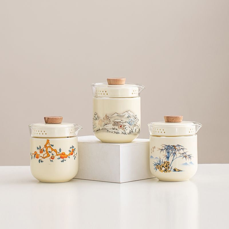 Mivoraa Persimmon - Themed Sheep - Fat Jade White Porcelain Coffee Cup, Portable Set for Office, Outdoor Use & Solo Drinking on Trips