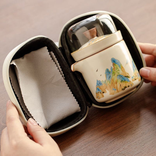 Mivoraa Qianli Jiangshan Ru Kiln Travel Tea Set (1 Teapot + 3 Cups)