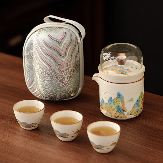 Mivoraa Qianli Jiangshan Ru Kiln Travel Tea Set (1 Teapot + 3 Cups)