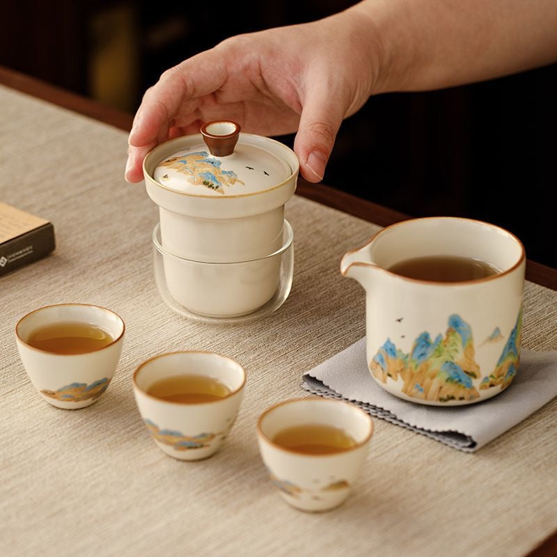 Mivoraa Qianli Jiangshan Ru Kiln Travel Tea Set (1 Teapot + 3 Cups)