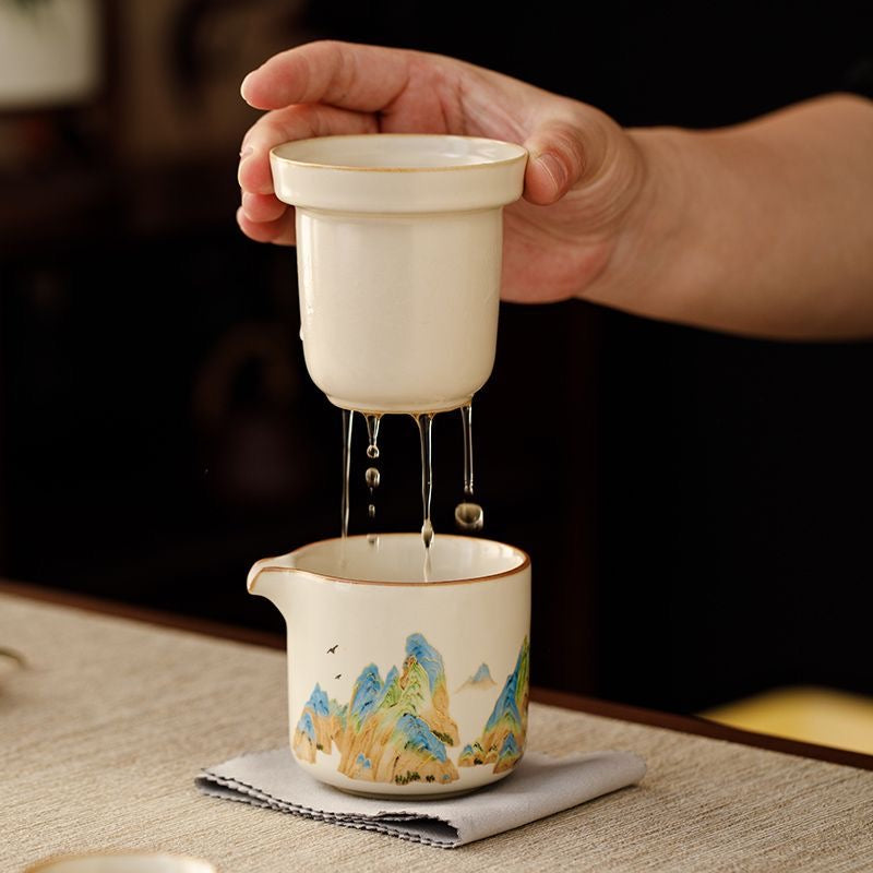 Mivoraa Qianli Jiangshan Ru Kiln Travel Tea Set (1 Teapot + 3 Cups)