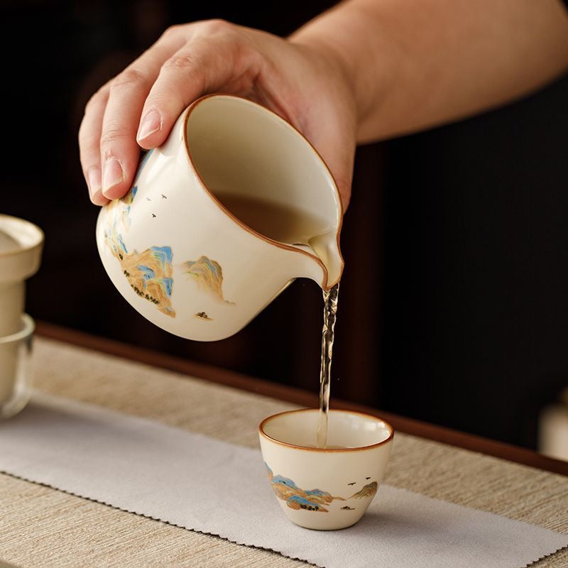 Mivoraa Qianli Jiangshan Ru Kiln Travel Tea Set (1 Teapot + 3 Cups)